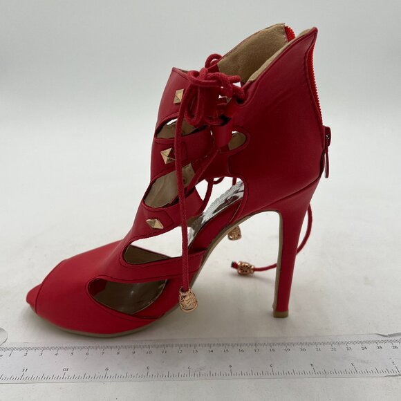 Red Classic Gladiator Lace Up Sandals High Heels Peep Toe Zipper Cage Shoes - Picture 1 of 6